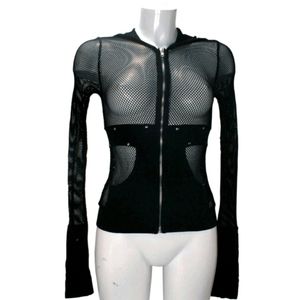 𖤐Lip Service Hooded Mesh Crop Top